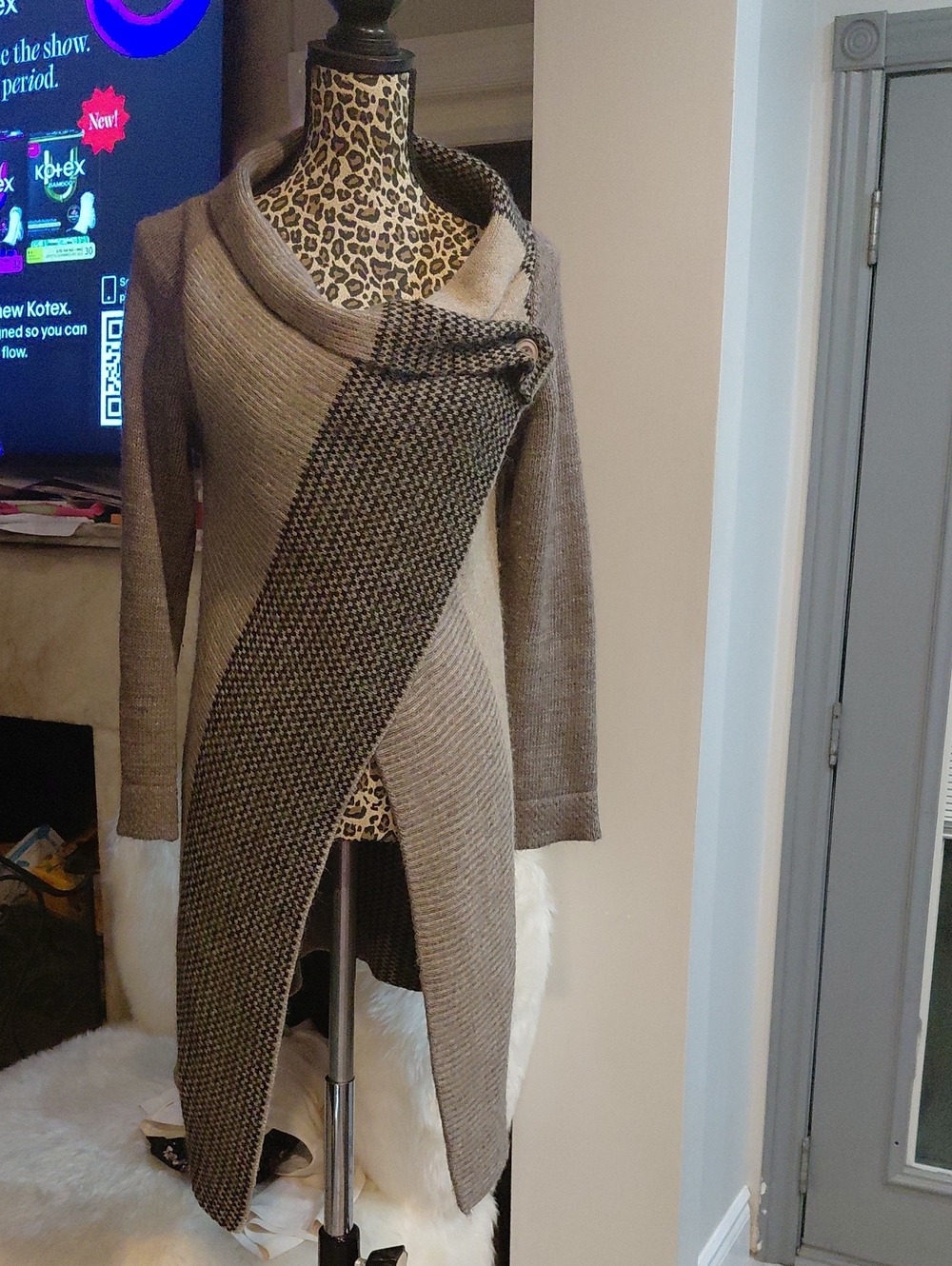 100% Cashmere Longline Taupe Asymmetrical Knit Cardigan